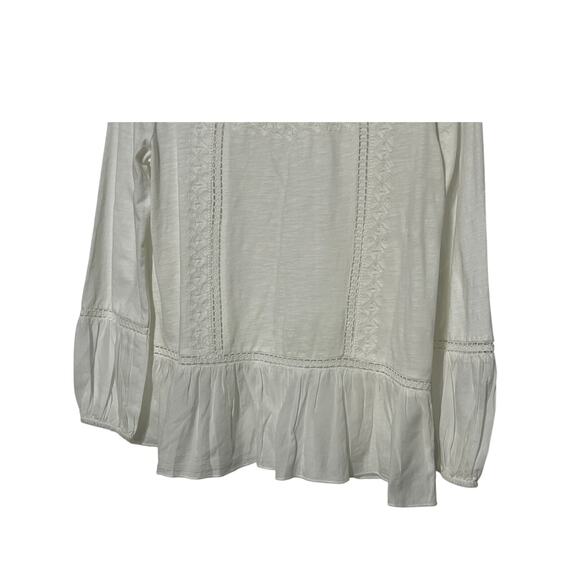 SUNDANCE WOMENS TOP SZ MEDIUM LACE DETAIL RUFFLED PEPLUM HEM COTTON WHITE BLOUSE - Picture 5 of 9